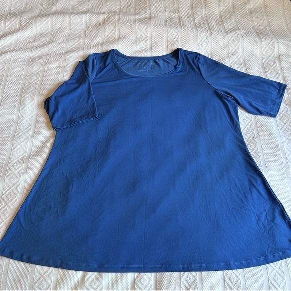 Susan Graver QVC Blue Scoop Neck Elbow Length Sleeve Blouse Size XL - Picture 4 of 5